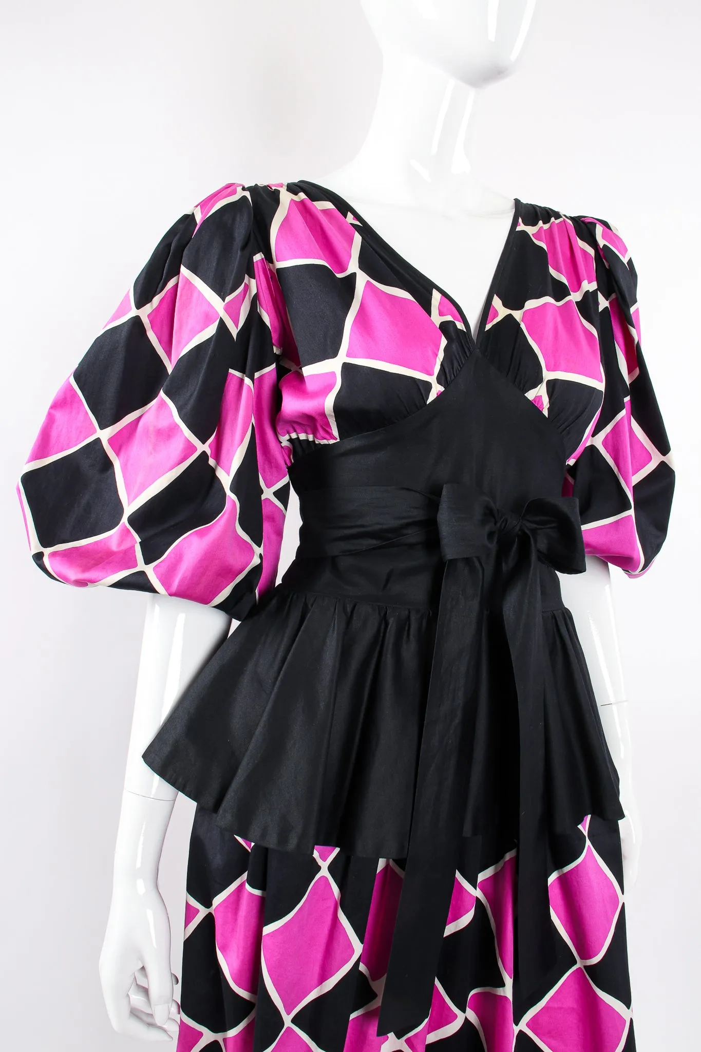 Harlequin Balloon Sleeve Peplum Dress