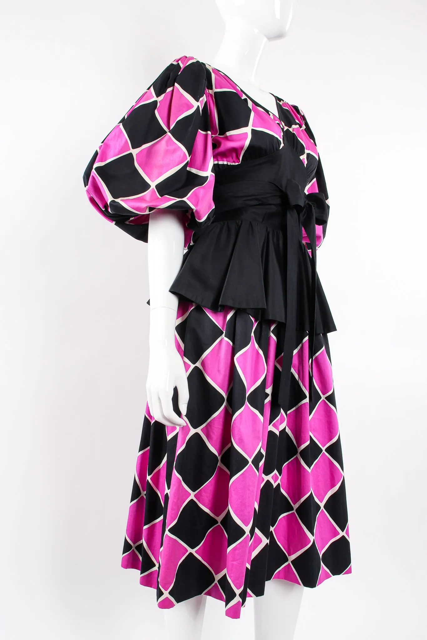 Harlequin Balloon Sleeve Peplum Dress