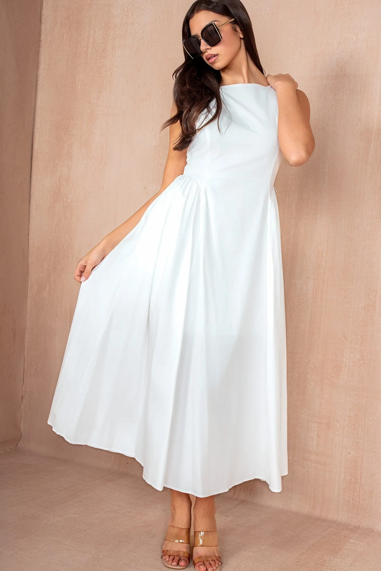 Harlow White Cotton Midi Dress