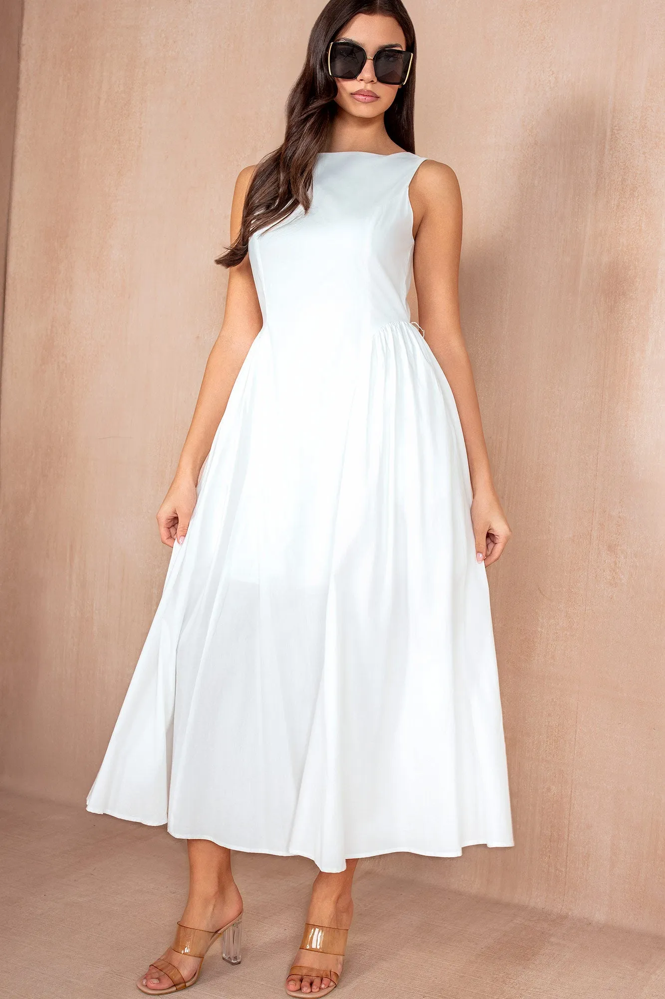 Harlow White Cotton Midi Dress