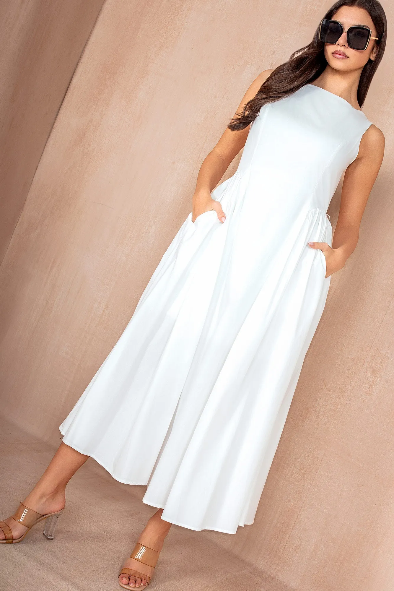 Harlow White Cotton Midi Dress