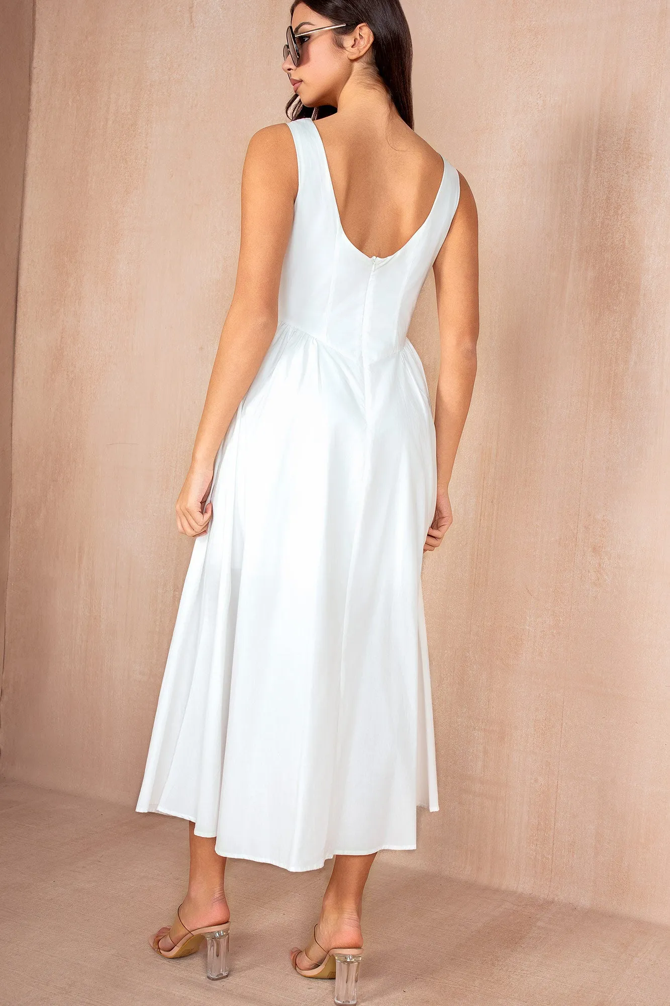 Harlow White Cotton Midi Dress