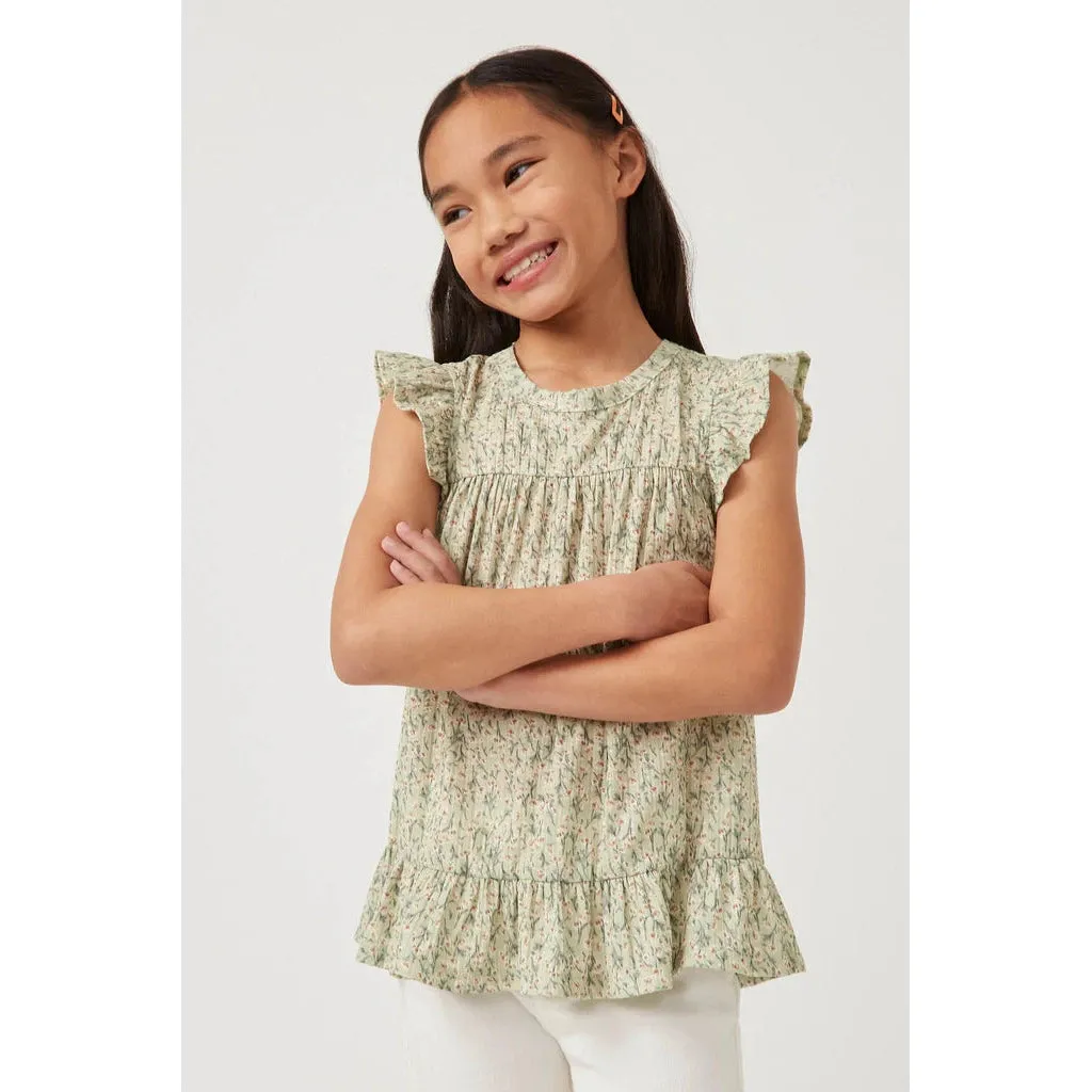 Hayden Girls Textured Floral Knit Ruffle Detail Tank
