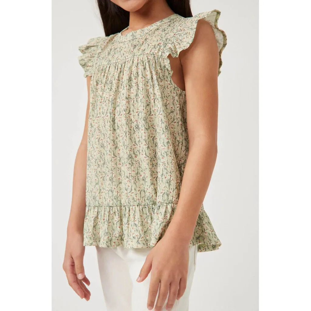 Hayden Girls Textured Floral Knit Ruffle Detail Tank