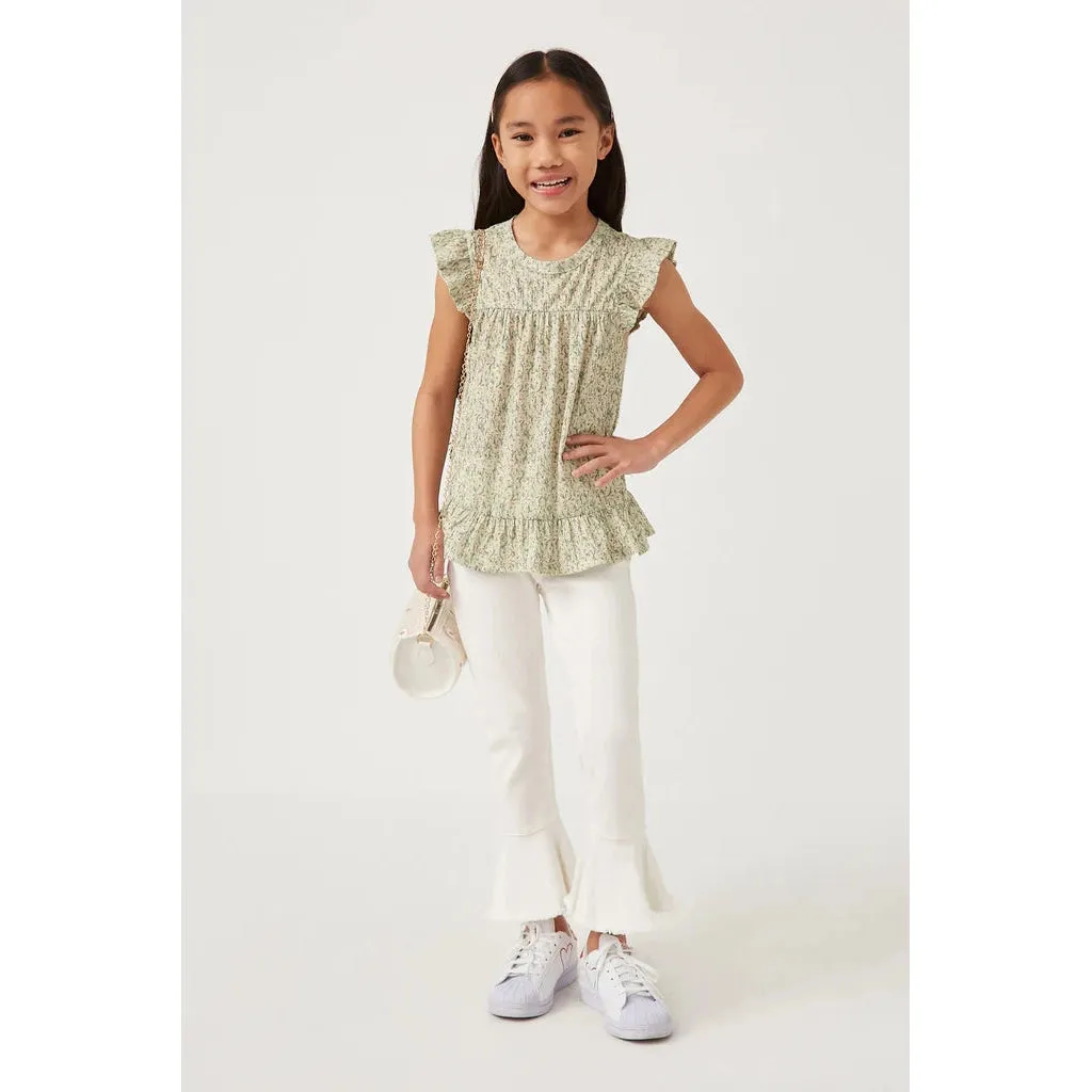 Hayden Girls Textured Floral Knit Ruffle Detail Tank