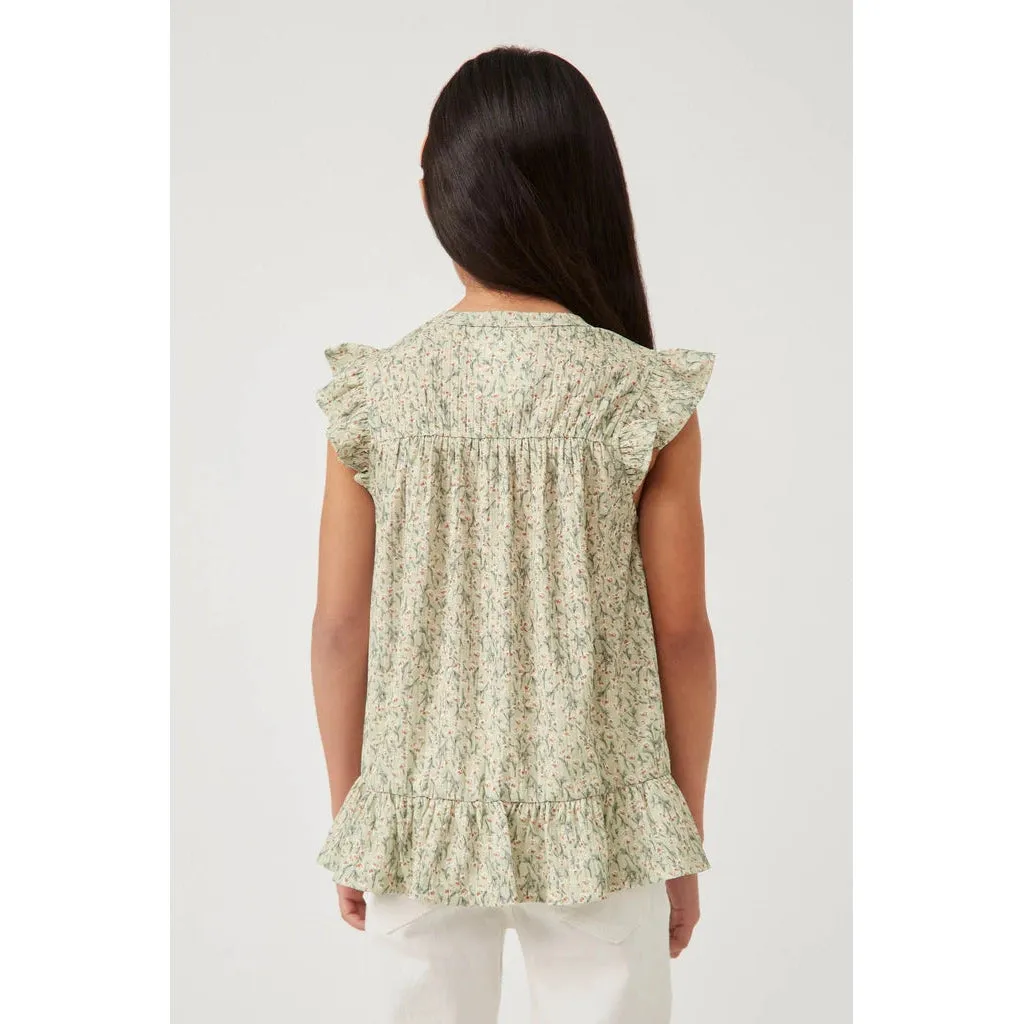 Hayden Girls Textured Floral Knit Ruffle Detail Tank