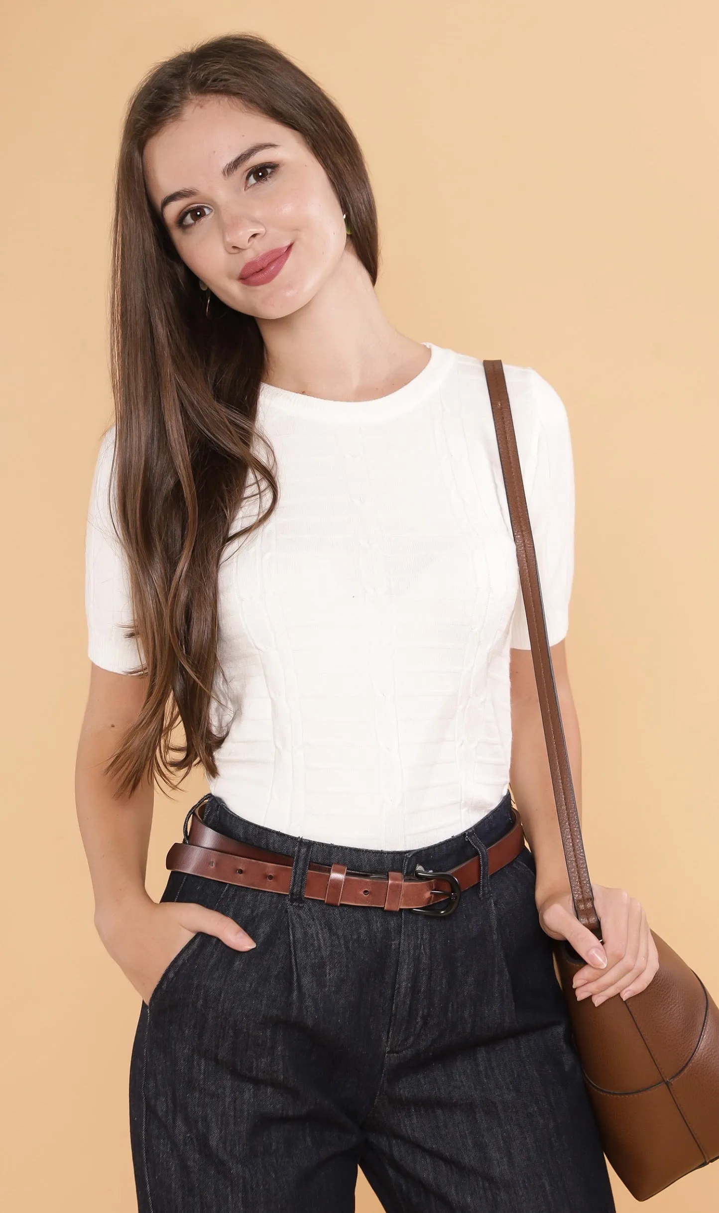HAYES Crew-Neck Knit Top (White)