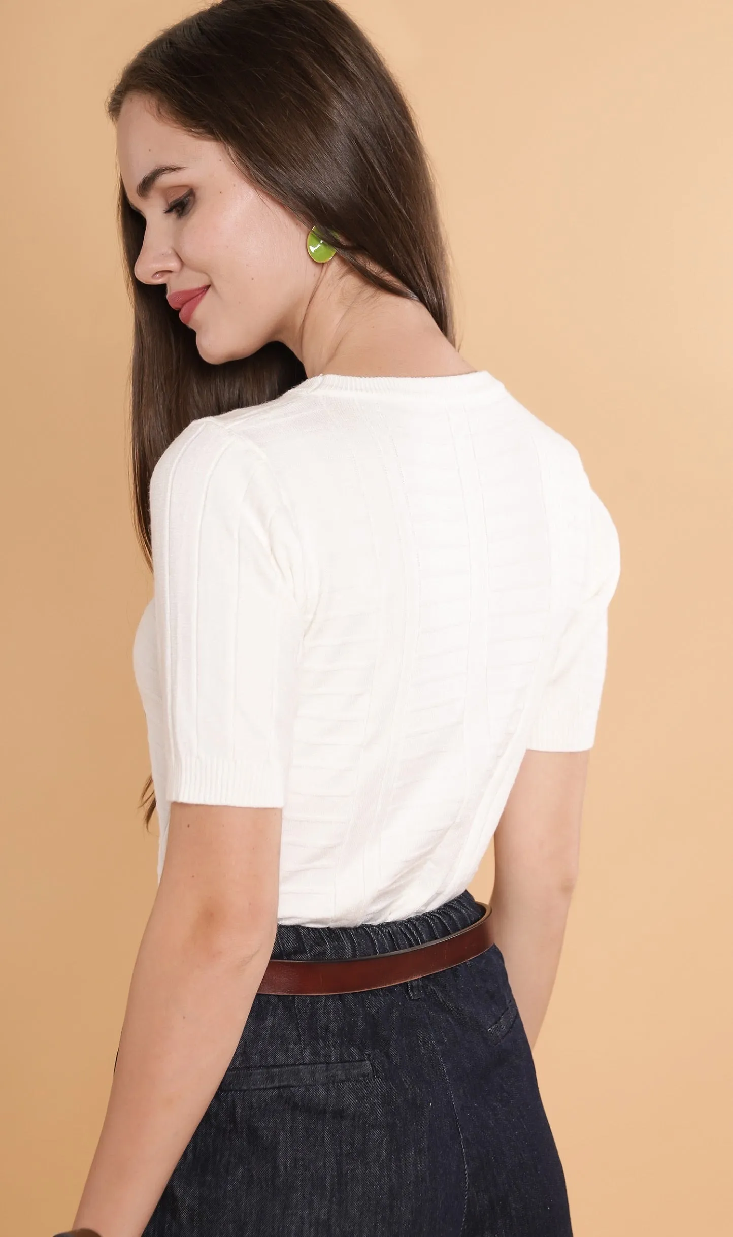 HAYES Crew-Neck Knit Top (White)