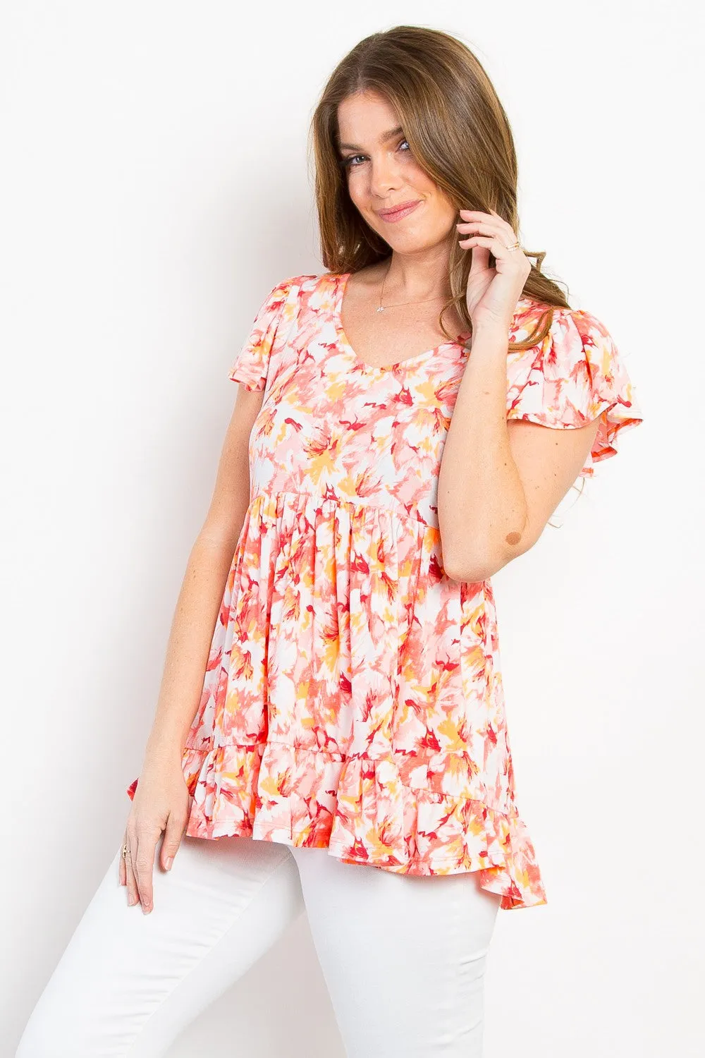 Hazel Blues® |  Be Stage Floral Ruffled Babydoll Top