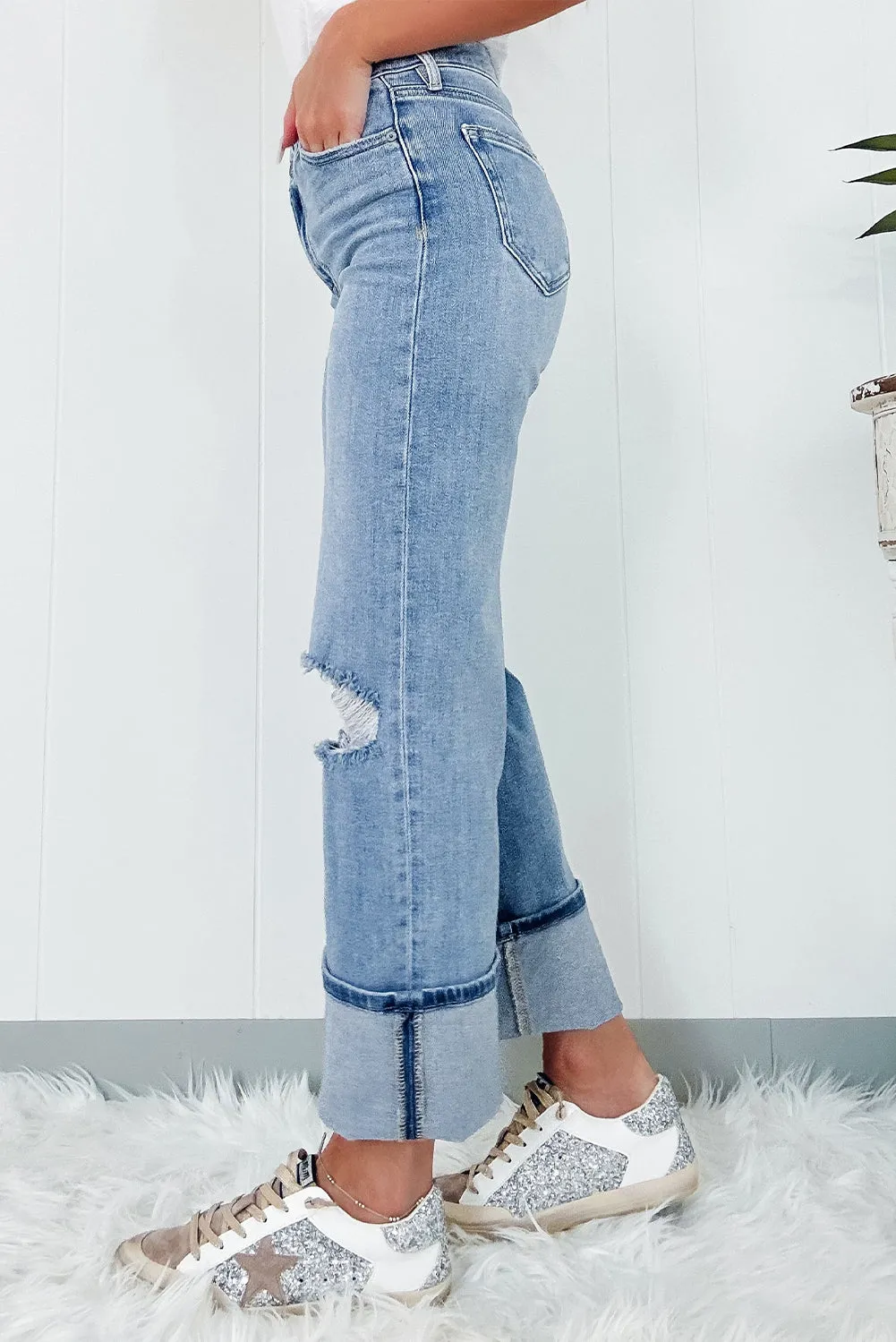 Hazel Blues® |  Distressed Straight Jeans with Pockets