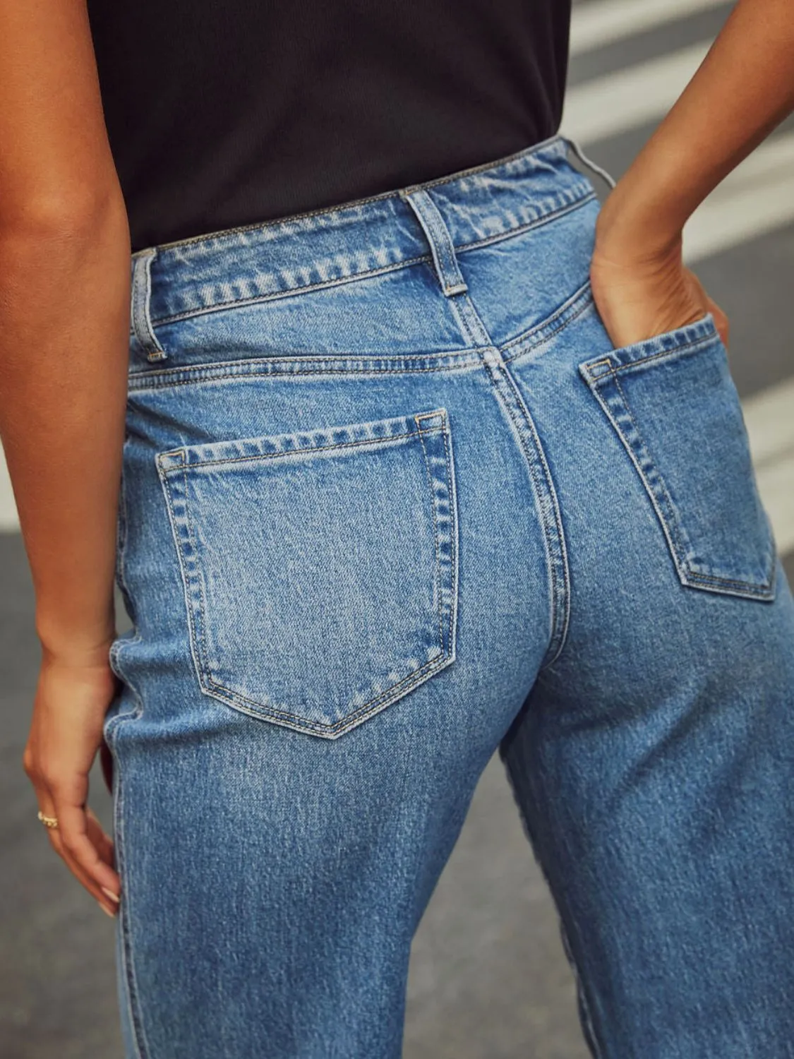Hazel Blues® |  High Waisted Straight Leg Rolled Jeans