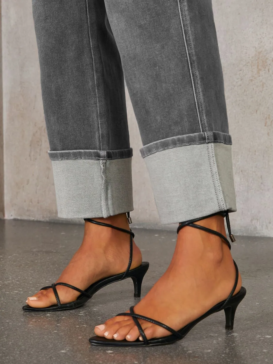 Hazel Blues® |  High Waisted Straight Leg Rolled Jeans