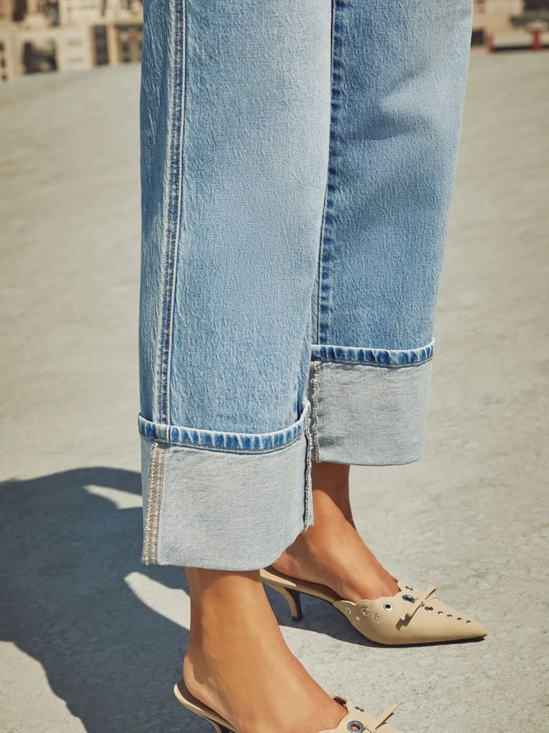 Hazel Blues® |  High Waisted Straight Leg Rolled Jeans
