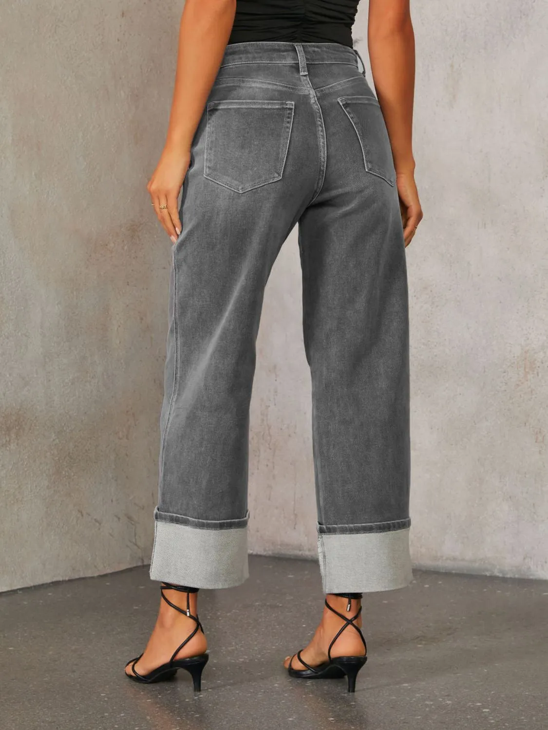 Hazel Blues® |  High Waisted Straight Leg Rolled Jeans
