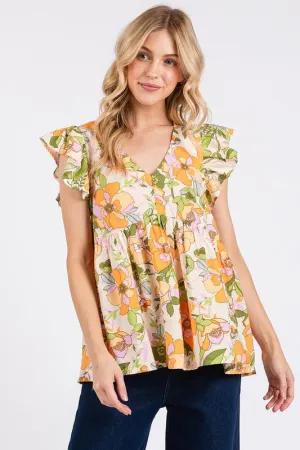 Hazel Blues® |  Mittoshop Floral V-Neck Ruffled Cap Sleeve Blouse