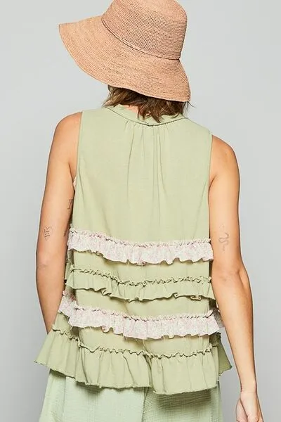 Hazel Blues® |  POL Ruffled Open Front Sleeveless Cardigan