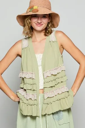 Hazel Blues® |  POL Ruffled Open Front Sleeveless Cardigan