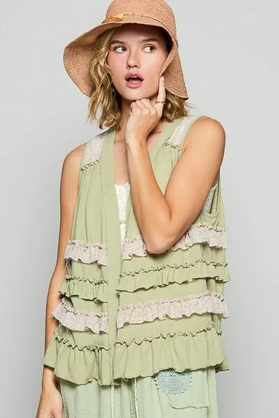Hazel Blues® |  POL Ruffled Open Front Sleeveless Cardigan