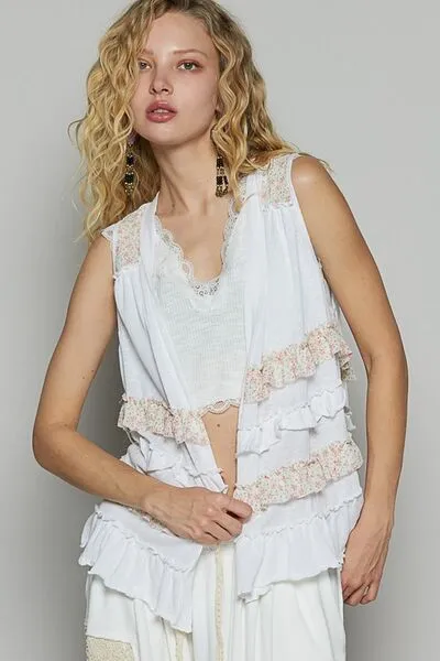 Hazel Blues® |  POL Ruffled Open Front Sleeveless Cardigan
