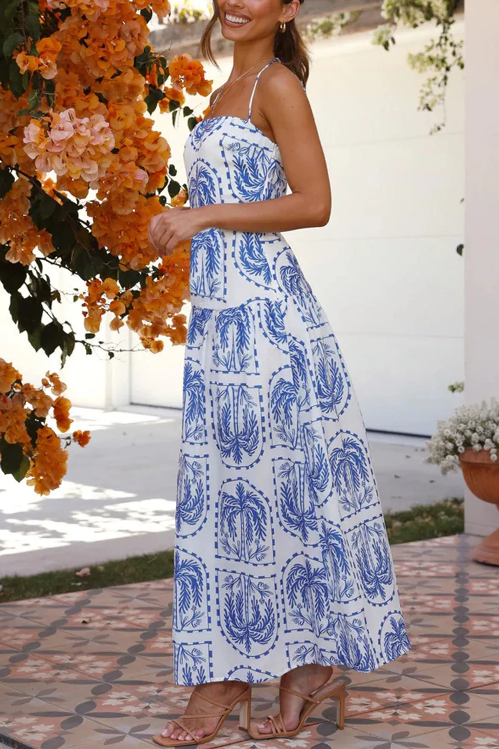 Hazel Blues® |  Printed Halter Neck Maxi Dress