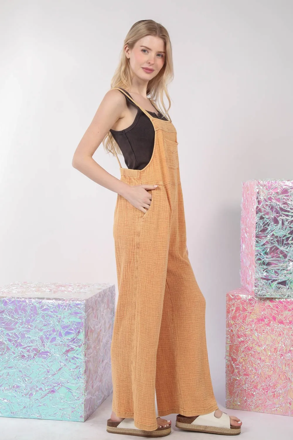 Hazel Blues® |  VERY J Texture Washed Wide Leg Overalls