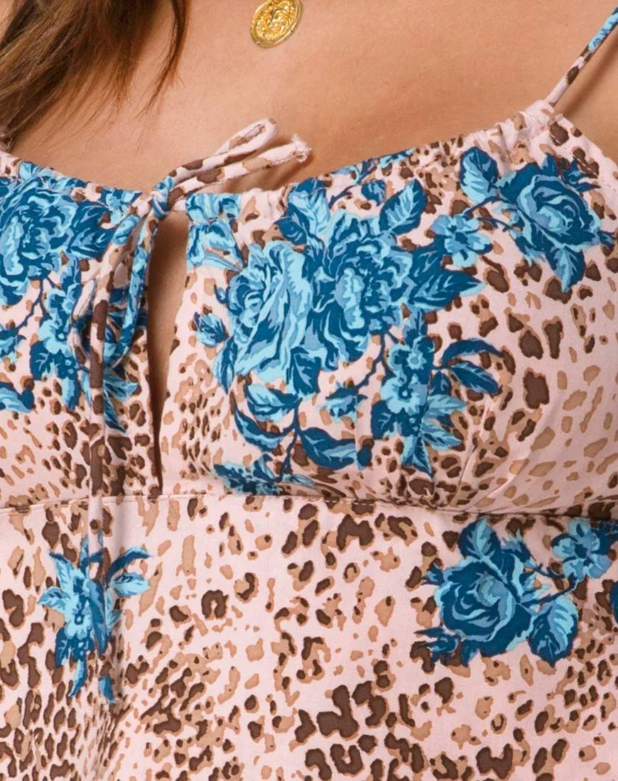 Hema Top in Jungle Flower Blue and Cream