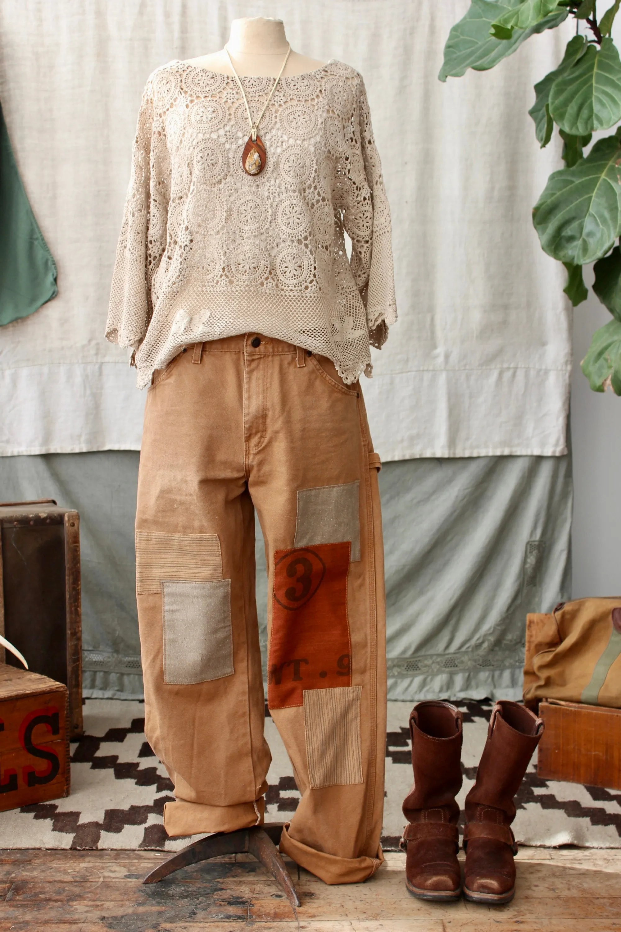 HF153 The Highlands Foundry Patched Canvas Workwear Pants