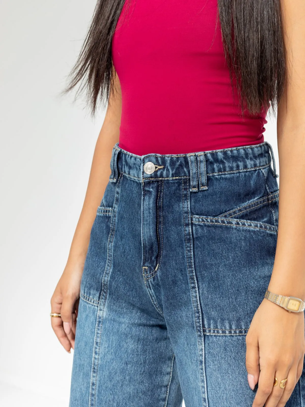 High Waist Dark Wash Straight Jeans