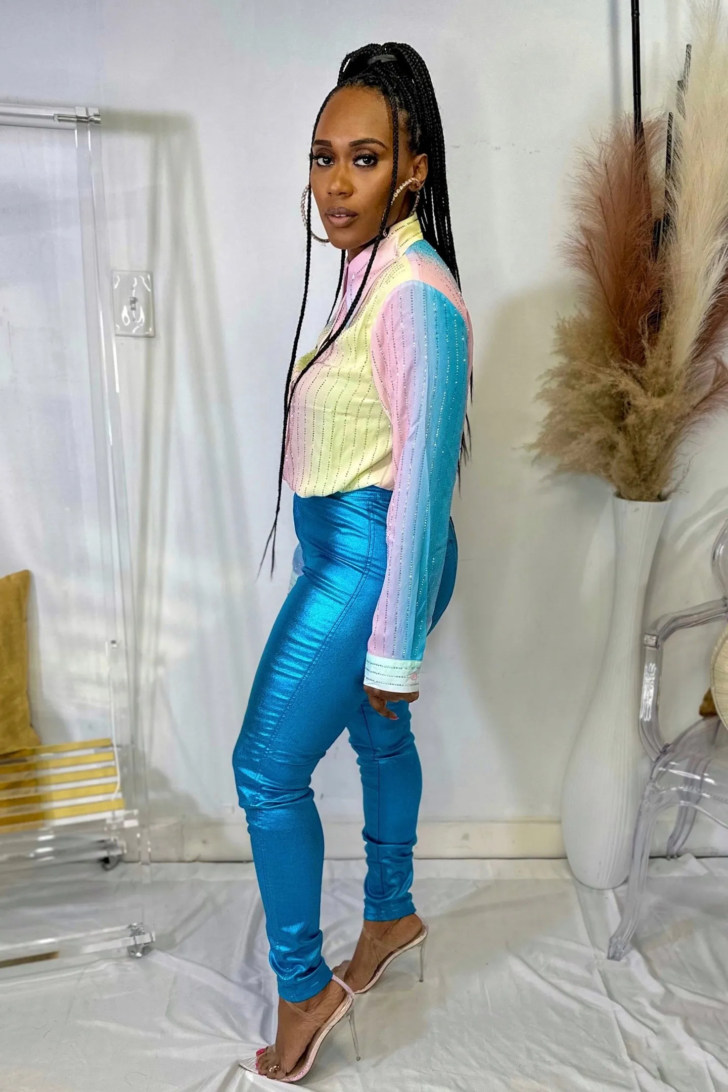 HIGH WAIST METALLIC PANTS