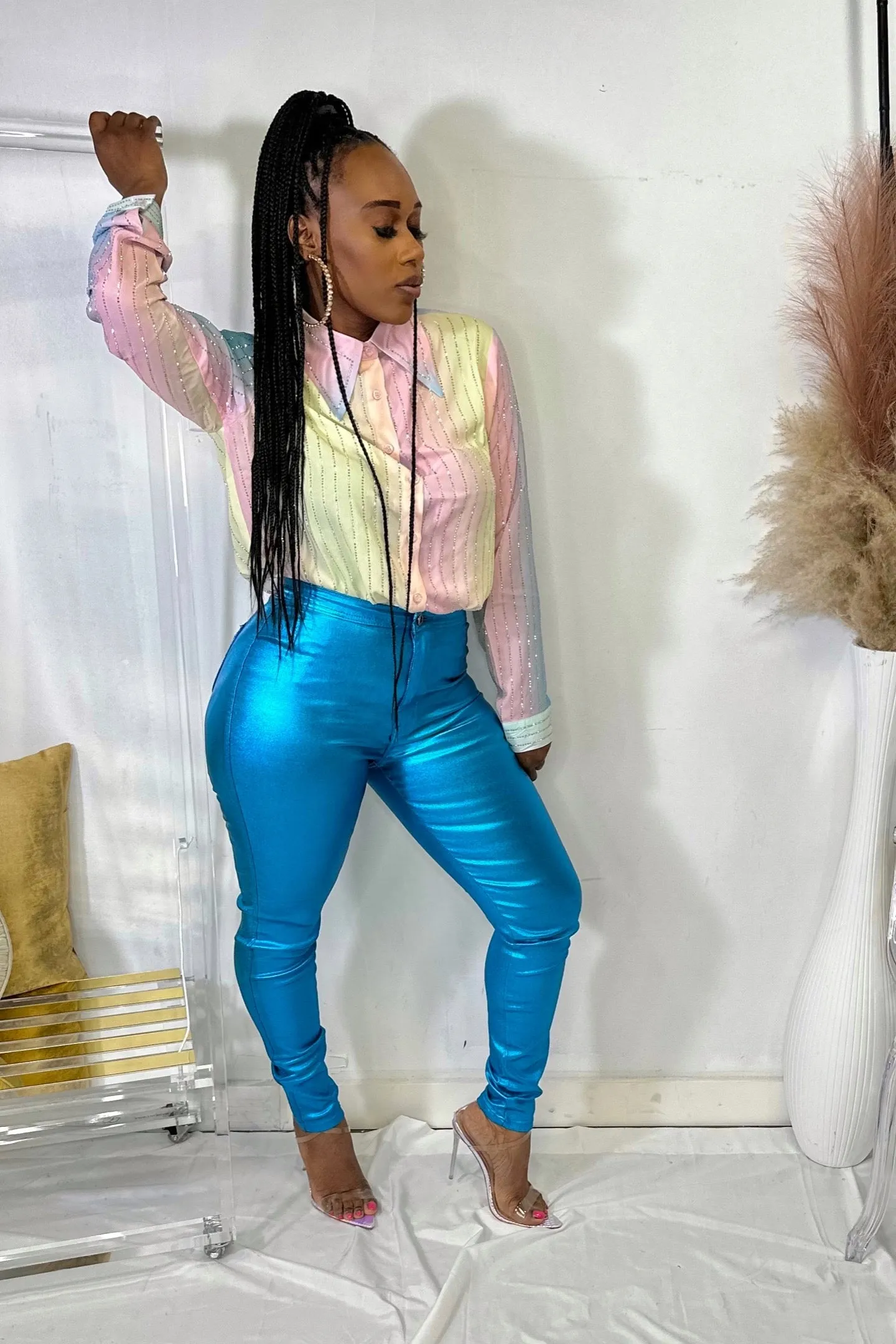 HIGH WAIST METALLIC PANTS