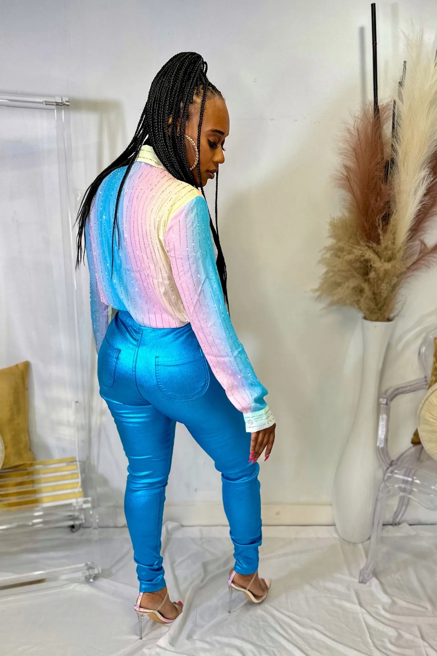 HIGH WAIST METALLIC PANTS