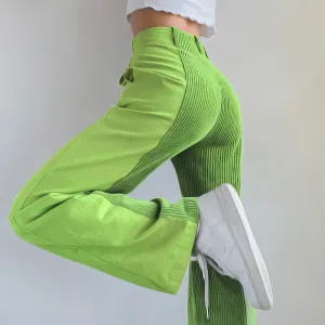 High Waist Mixed Fabric Corduroy Pants