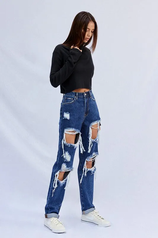 High Waist Ripped Baggy Jeans