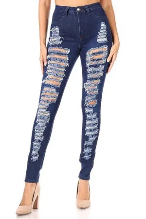 High Waist Skinny Ripped Denim Jeans