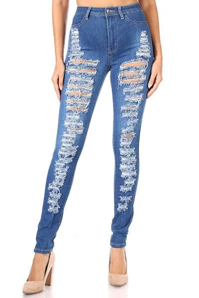 High Waist Skinny Ripped Denim Jeans