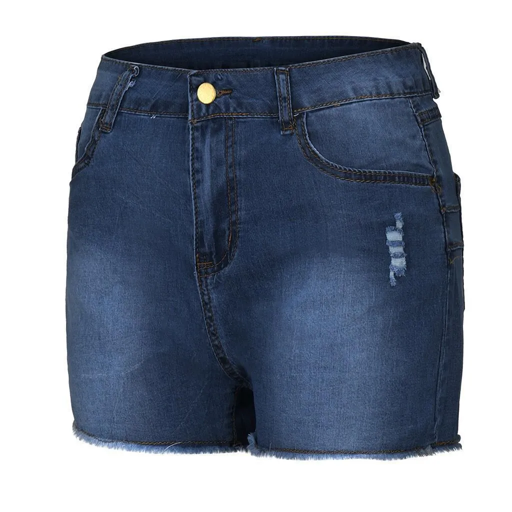 High Waist Stretch Distressed Jean Shorts