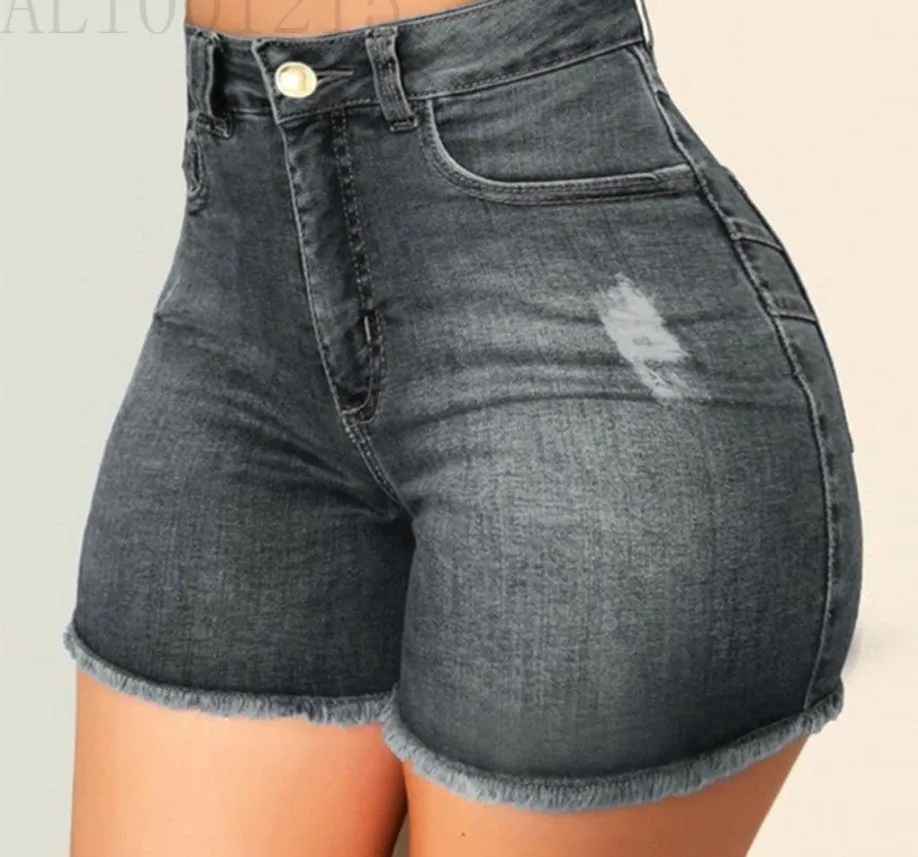 High Waist Stretch Distressed Jean Shorts