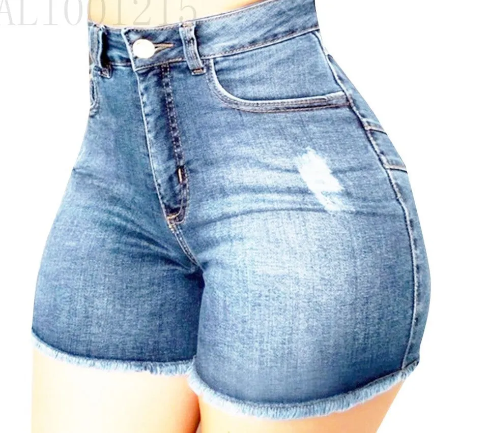 High Waist Stretch Distressed Jean Shorts
