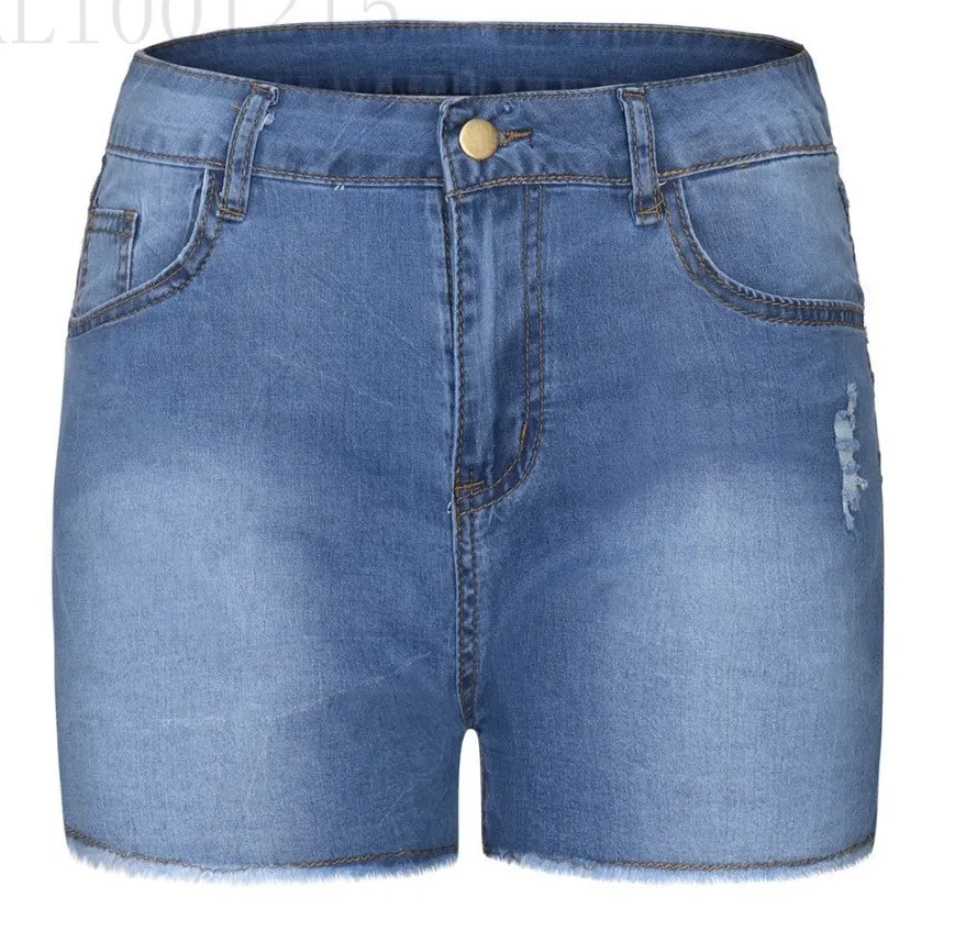 High Waist Stretch Distressed Jean Shorts