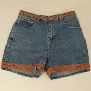 High Waisted Denim Jean Shorts Vintage w Boho Trim