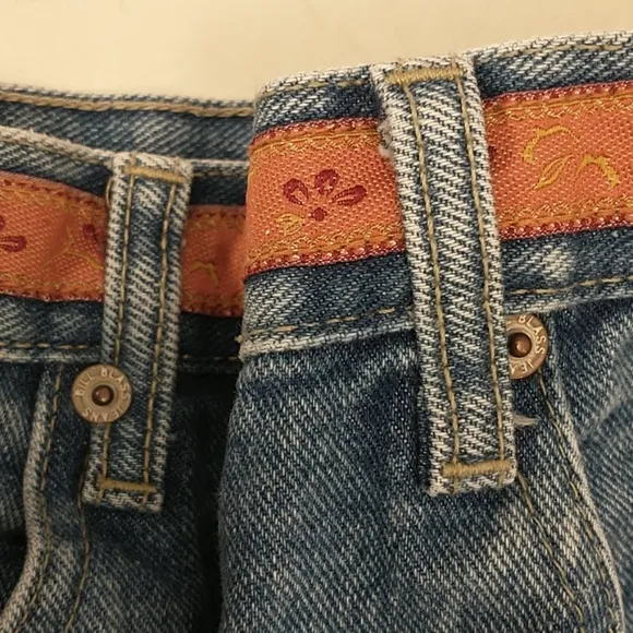 High Waisted Denim Jean Shorts Vintage w Boho Trim