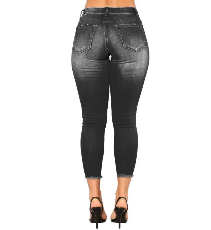 High-waisted Stretch Ripped Jeans