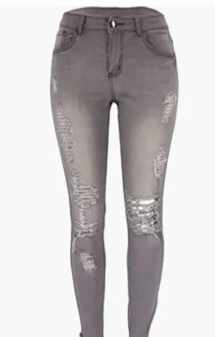 High-waisted Stretch Ripped Jeans