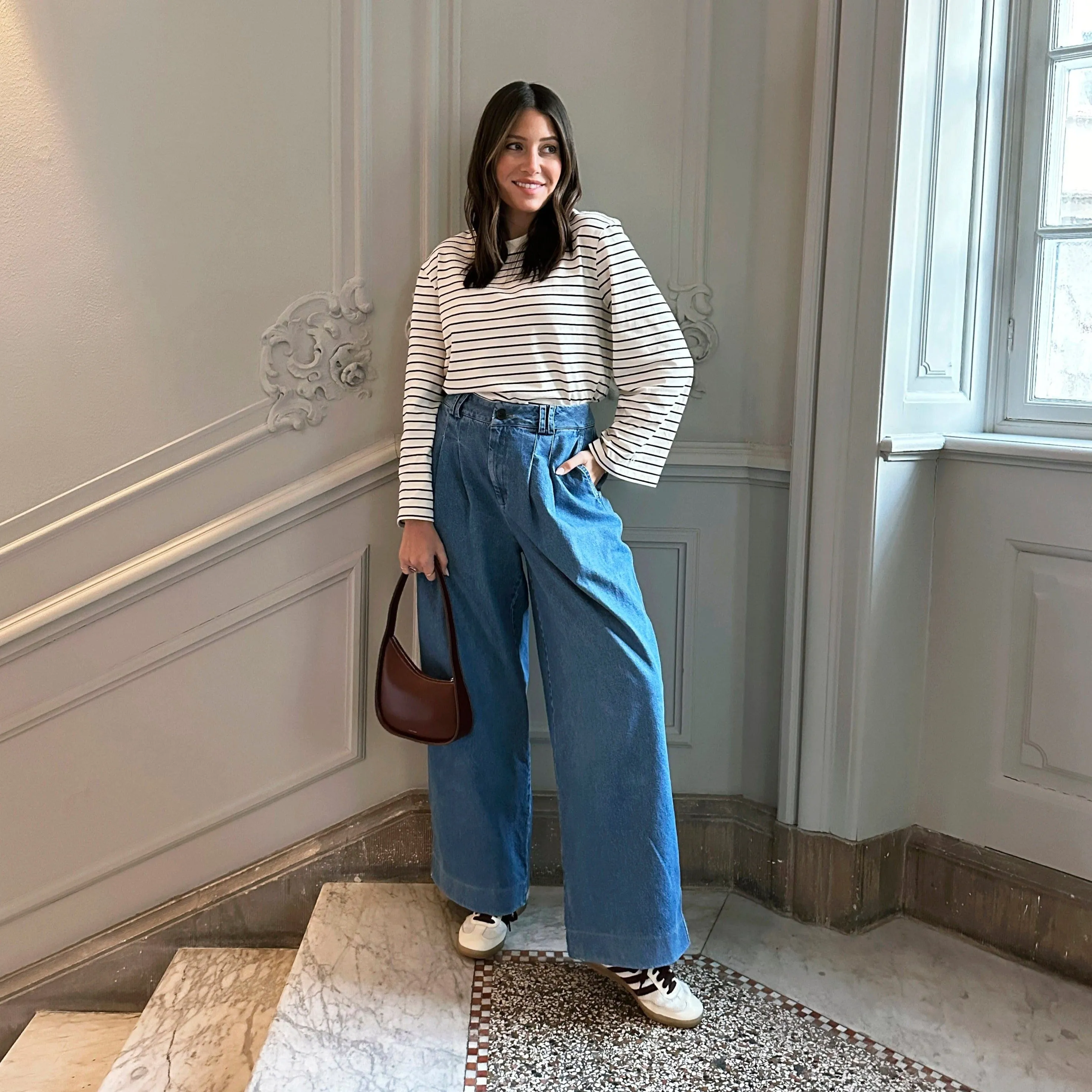 HIGH WAISTED WIDE LEG DENIM JEANS - BLUE