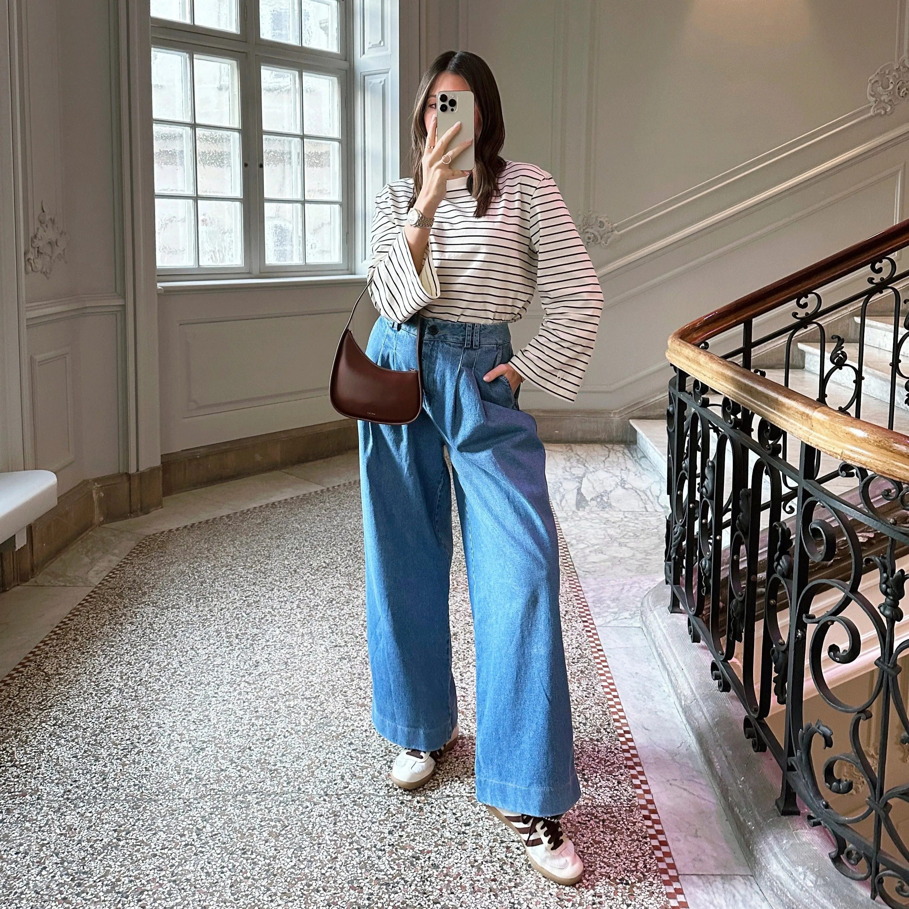 HIGH WAISTED WIDE LEG DENIM JEANS - BLUE