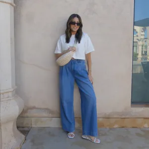 HIGH WAISTED WIDE LEG DENIM JEANS - BLUE