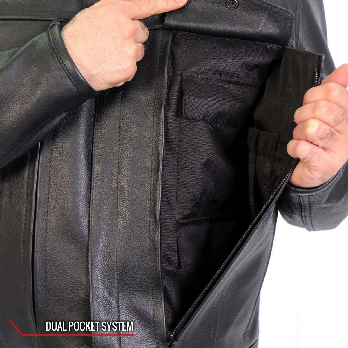 Hot Leathers JKM1028 Men's Black Leather MC Jacket with Zip Out Lining