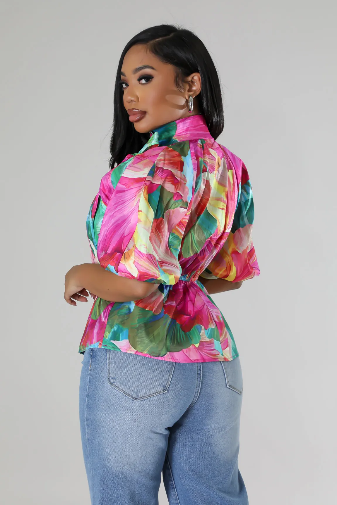 HT720PP - PRINT TAFFETA PEPLUM TOP