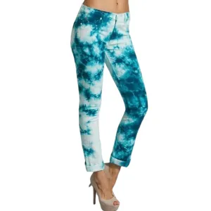 Hudson Tie Dye Colorful Marbled Teal Blue White Slim Straight Roll Cuff Jeans