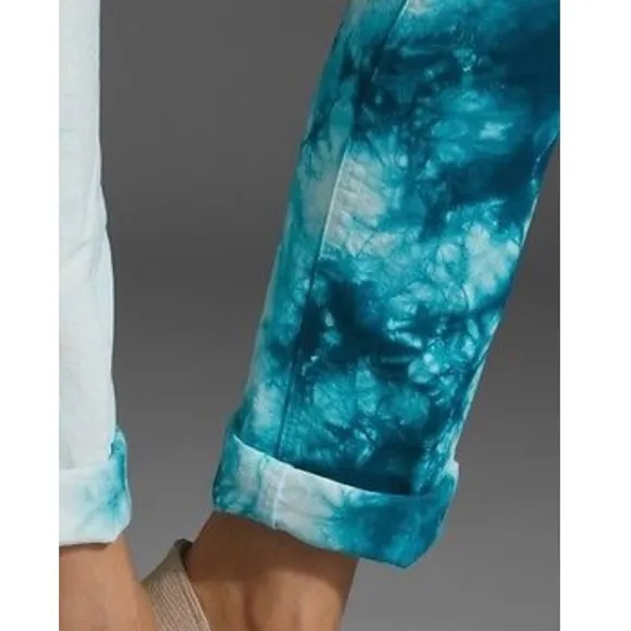 Hudson Tie Dye Colorful Marbled Teal Blue White Slim Straight Roll Cuff Jeans